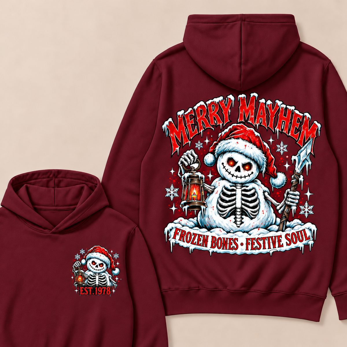 Merry Mayhem Frozen Bones · Festive Soul Custom Your Year Hoodie
